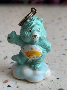 Vintage 1985 American Greetings Care Bear Keychain Charm with Yellow Star Badge